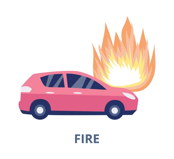Incendie de la route symbole d'accident de la combustion voiture plat vecteur illustration isolé. — Image vectorielle