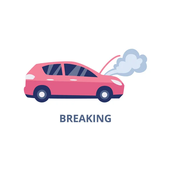 Auto breken geval van autoverzekering polis, platte vector illustratie geïsoleerd. — Stockvector