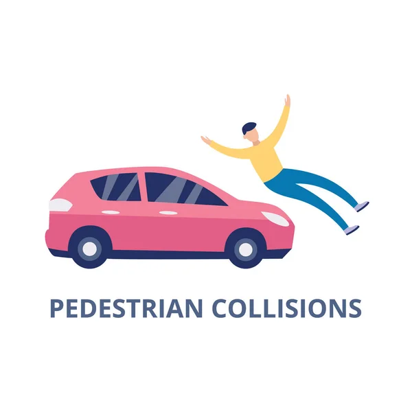 Közúti autóbaleset gyalogos ütközéssel, lapos vektor illusztráció elszigetelt. — Stock Vector