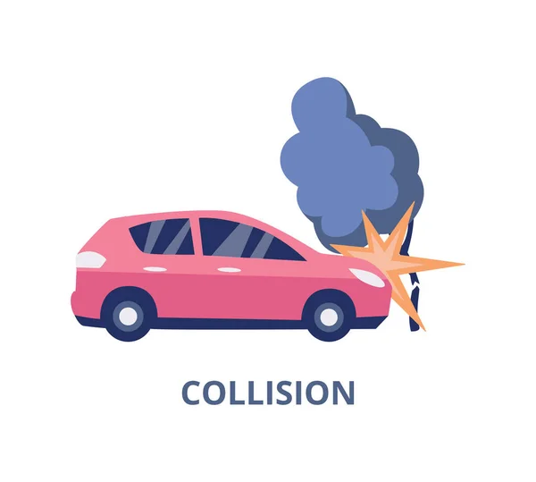 Zderzenie i wypadek samochodowy baner ubezpieczenia płaski wektor ilustracja izolowane. — Wektor stockowy