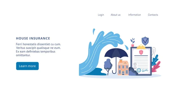 House or Property insurance page template, flat vector illustration. — 스톡 벡터