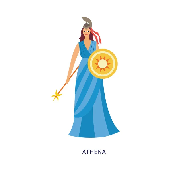 Athena Diosa griega de la sabiduría y la guerra plana vector ilustración aislado. — Vector de stock
