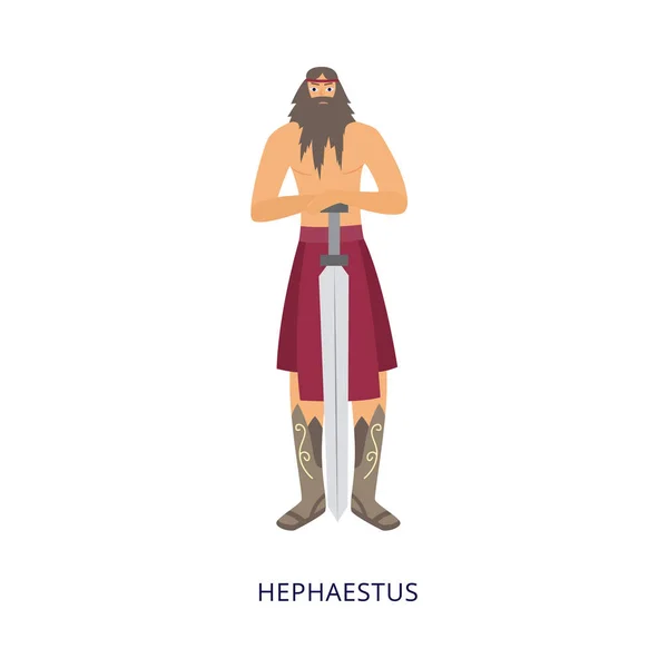 Griekse God Hephaestus - striptekenaar met smid kleding en zwaard — Stockvector