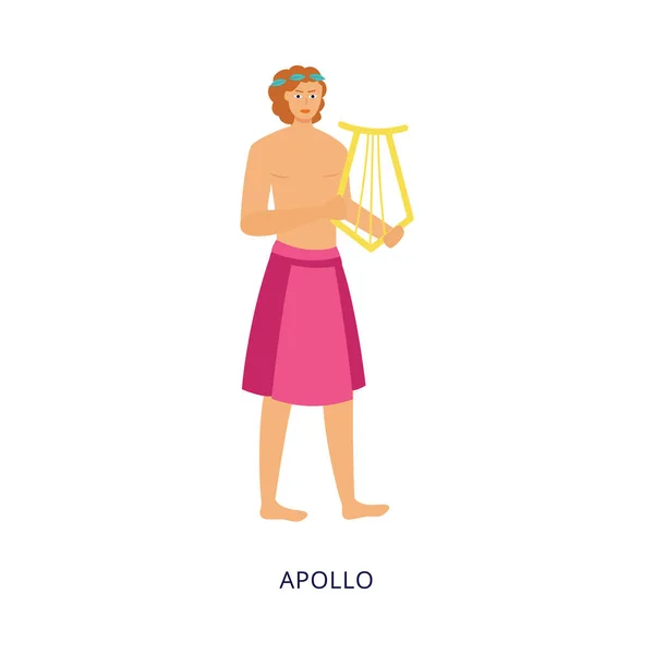 Apollo deus grego ou personagem mitologia, ilustração vetorial plana isolado. — Vetor de Stock