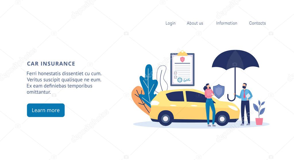 Web page for car and transport insurance agency flat vector illustration.