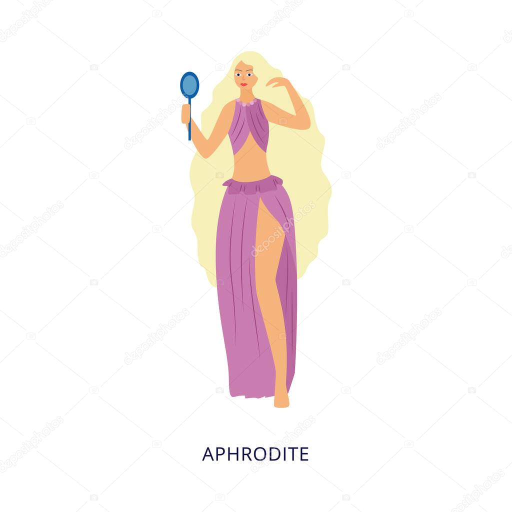 Greek goddess Aphrodite beautiful character flat vector illustration isolated.