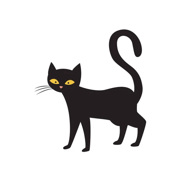 Magia gato negro carácter de pie solo, plano vector ilustración aislado. — Vector de stock