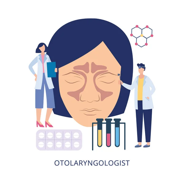 Otolaryngologist medical examination banner flat vector illustration isolated. — Stock Vector