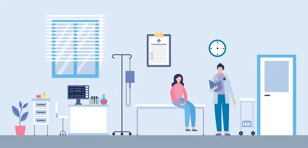 Platte vectorillustratie van een medisch onderzoek van een patiënt in een poliklinisch kantoor. — Stockvector
