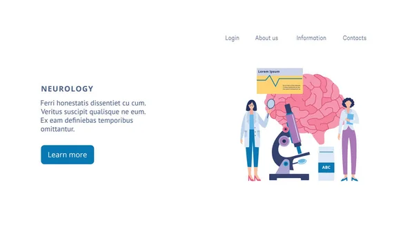 Page web de la clinique de neurologie avec des médecins neurologues illustration vectorielle plate. — Image vectorielle