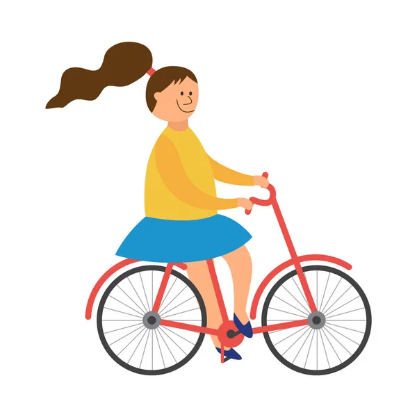 Веселая маленькая девочка на велосипеде плоский вектор иллюстрации изолированы. — стоковый вектор