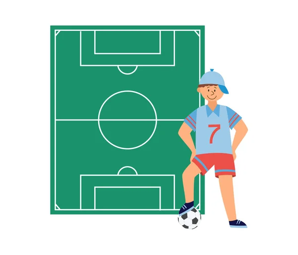 男童足球或足球运动员站在平面矢量图上孤立. — 图库矢量图片