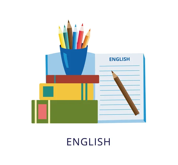 Engelse lessen en schoolklassen banner platte vector illustratie geïsoleerd. — Stockvector