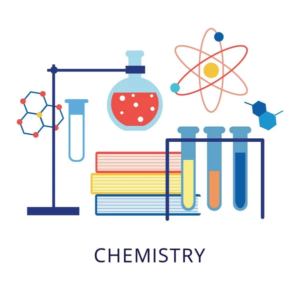 Escuela de química lección y clases banner plano vector ilustración aislado. — Vector de stock