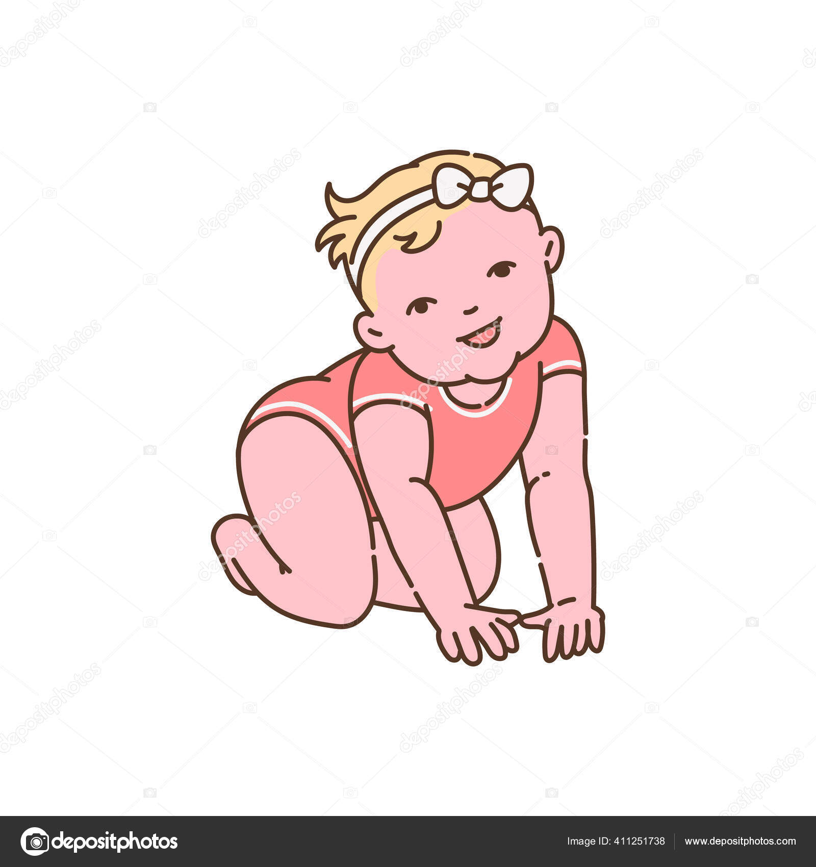 Bonito desenho animado bebê rastejando no chão . Ilustração por