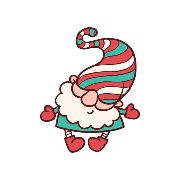 Kleine kerst kabouter in gestreepte hoed cartoon vector illustratie geïsoleerd. — Stockvector