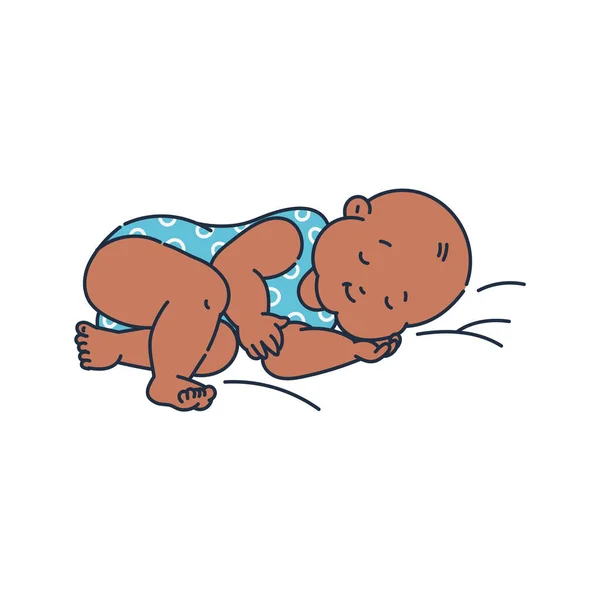 Durmiendo lindo dulce niño se encuentra en su lado, dibujo vector ilustración aislado. — Vector de stock