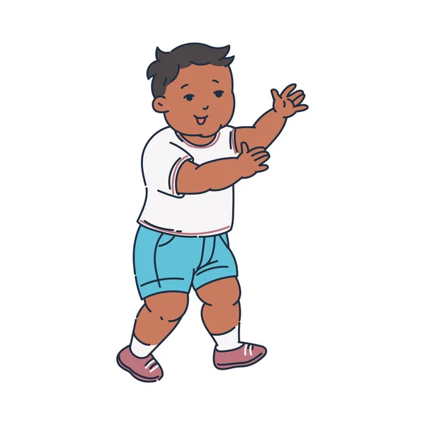 Afro-Amerikaanse jongen begint te lopen schets vector illustratie geïsoleerd. — Stockvector