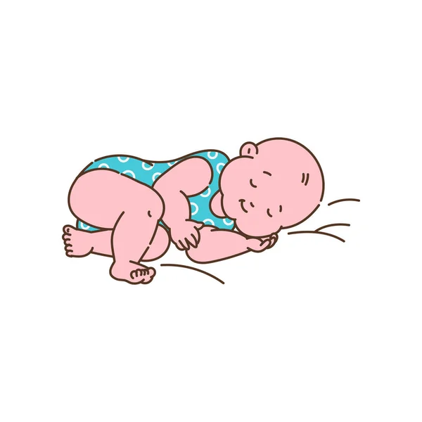 Lindo niño recién nacido dormido carácter, dibujo vector ilustración aislado. — Vector de stock