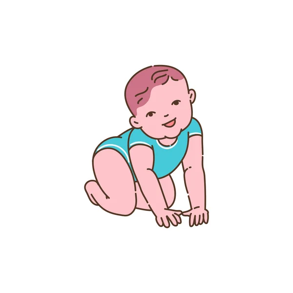 Infant child crawling on hands and knees, sketch vector illustration isolated. — Stock Vector