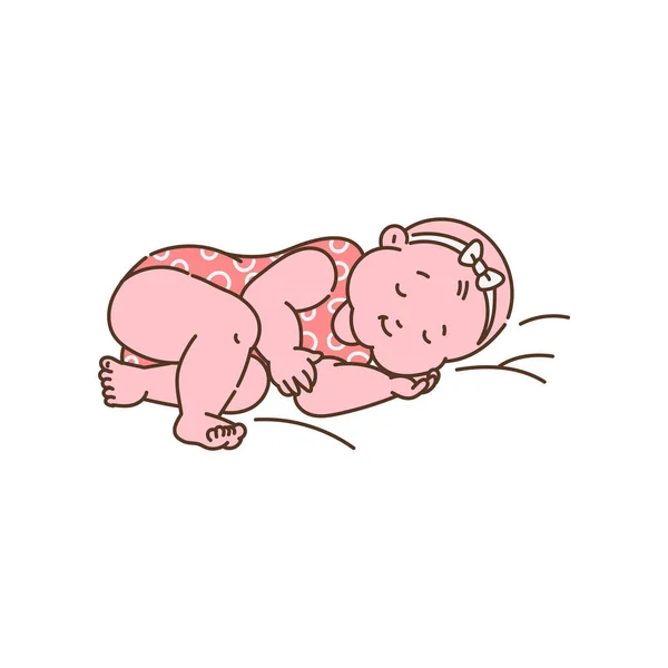 Niña durmiendo aislada sobre fondo blanco - infante de dibujos animados — Vector de stock