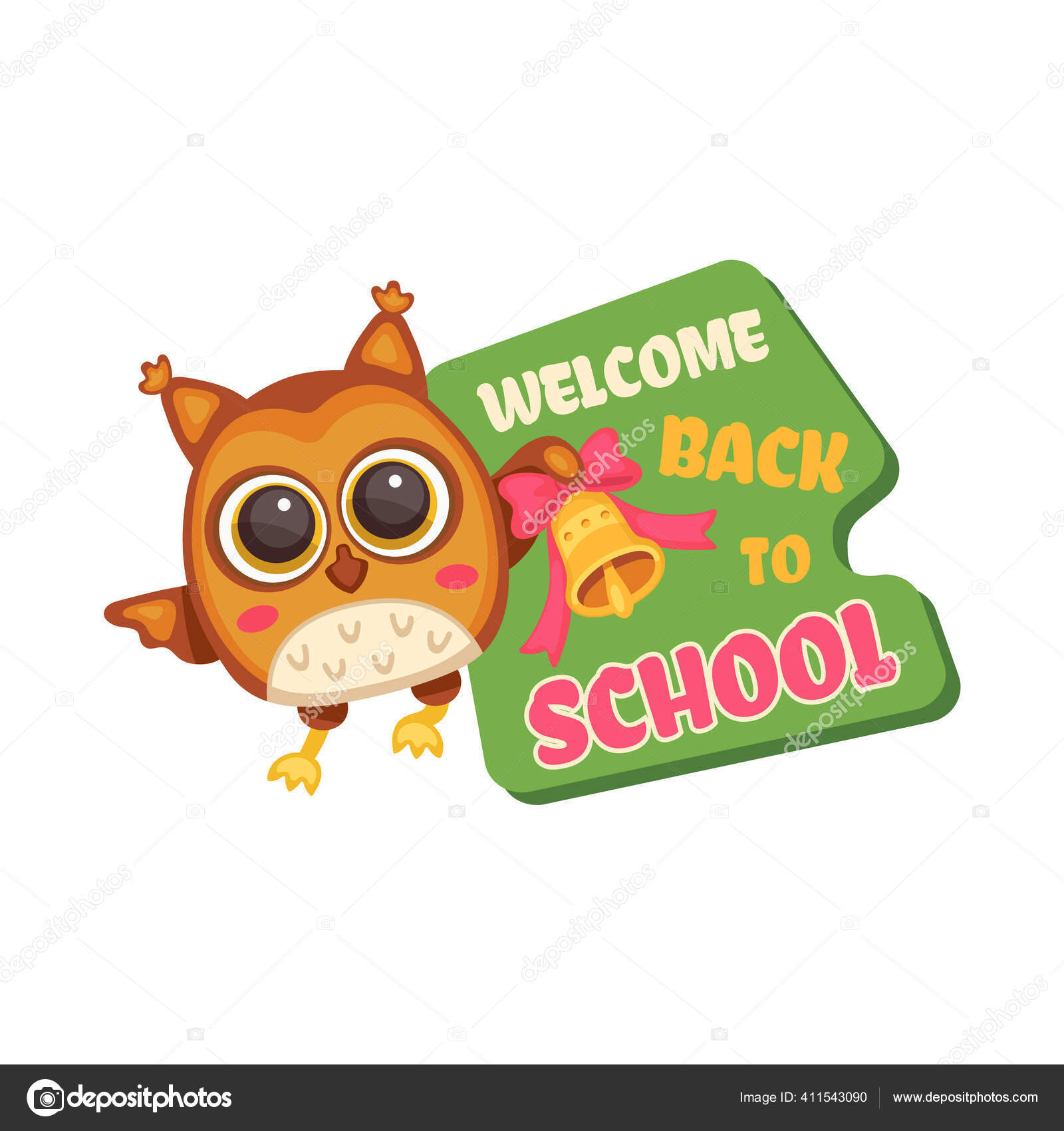 Cartoon Owl With Welcome Back To School Sign And Bell Vector Image By C Sabelskaya Vector Stock