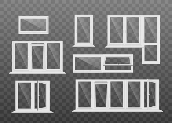 Uppsättning fönster och balkongdörrar realistisk vektor illustration isolerad. — Stock vektor