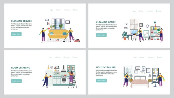 Set banners for cleaning company site with cleaners flat vector illustration. — Stock Vector