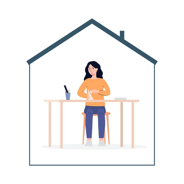 Femme appréciant rester à la maison et son passe-temps plat vecteur illustration isolé. — Image vectorielle
