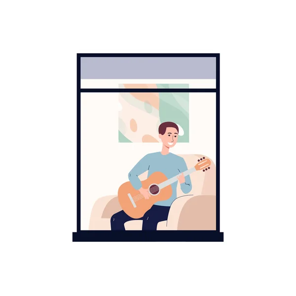 Ilustração vetorial de um músico tocando guitarra. —  Vetores de Stock