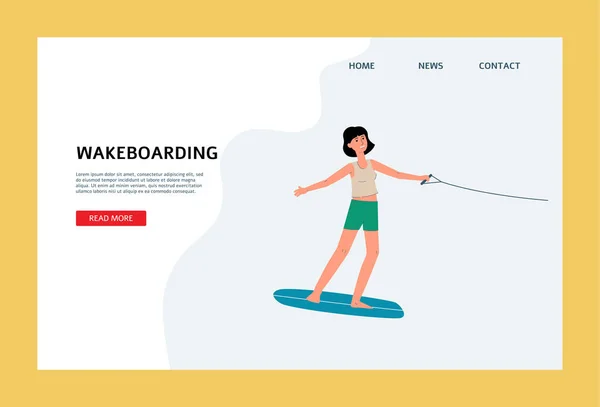 Site web pour wakeboard type d'illustration vectorielle plat sports extrêmes d'été. — Image vectorielle