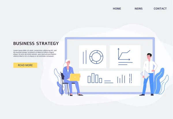 Ιστοσελίδα για την ανάπτυξη επιχειρηματικής στρατηγικής με τους ανθρώπους, επίπεδη διανυσματική απεικόνιση. — Διανυσματικό Αρχείο
