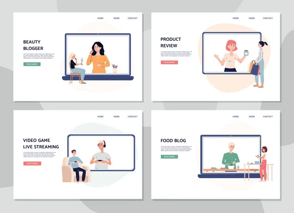 Tutoriais em vídeo na internet para seguidores um conjunto de modelos de landing pages vetoriais — Vetor de Stock