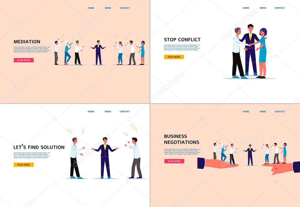 Conflict mediation and business negotiation website banner set