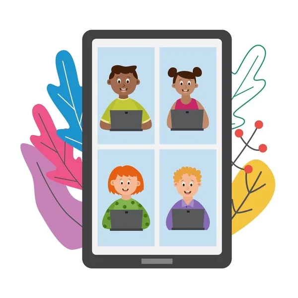 Online kommunikation och medieresurser för barn vektor platt illustration — Stock vektor