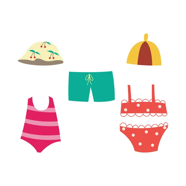 Zestaw strojów kąpielowych dla dzieci - kolekcja letnich strojów kąpielowych dla małych dzieci — Wektor stockowy