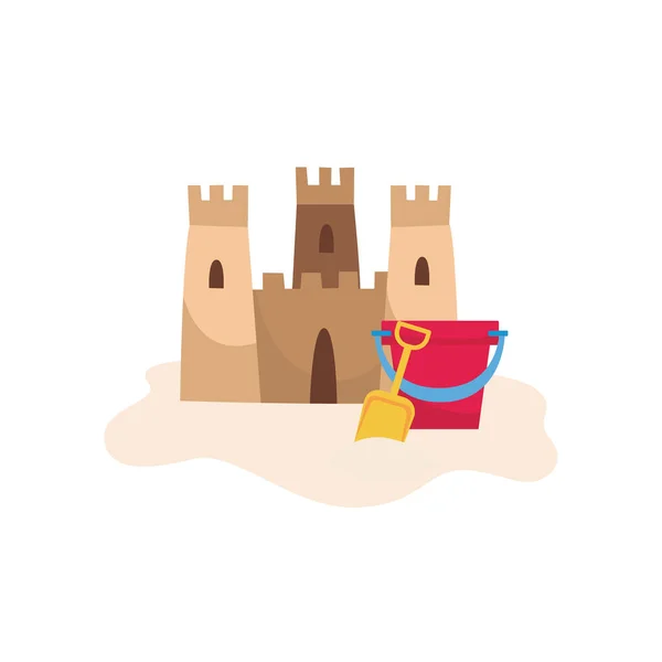 Château de sable sur la plage - illustration vectorielle isolée plate — Image vectorielle