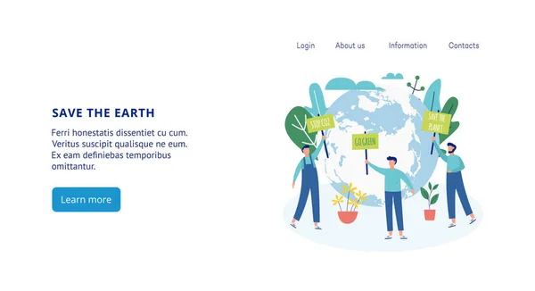 Banieren met ecologen protesteren tegen vervuiling van de planeet een vector vlakke illustratie — Stockvector