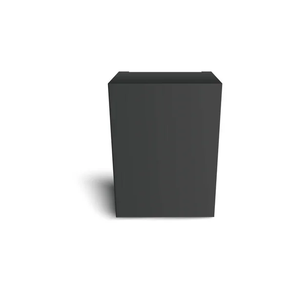 Mockup tiszta fekete téglalap kartondoboz elölnézetben realisztikus stílus — Stock Vector