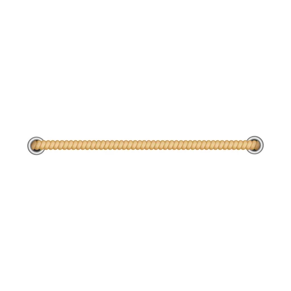 Point de bordure de corde beige avec deux trous, ligne de cordon isolée droite pour la descoration de la frontière marine — Image vectorielle