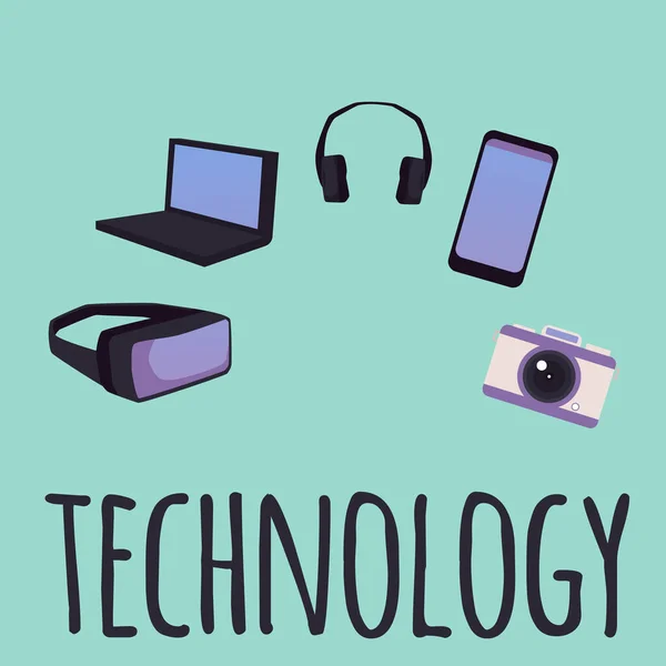 Technology banner with gadgets and electronic devices, flat vector illustration. — Stock Vector