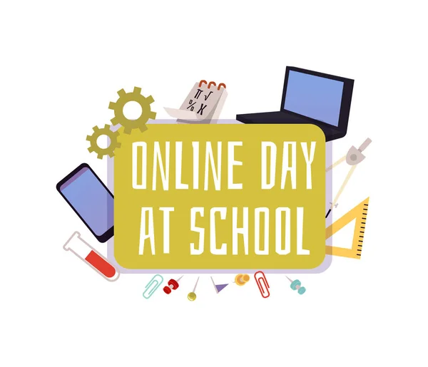 Banner template for online day at school flat vector illustration isolated. — Stock Vector