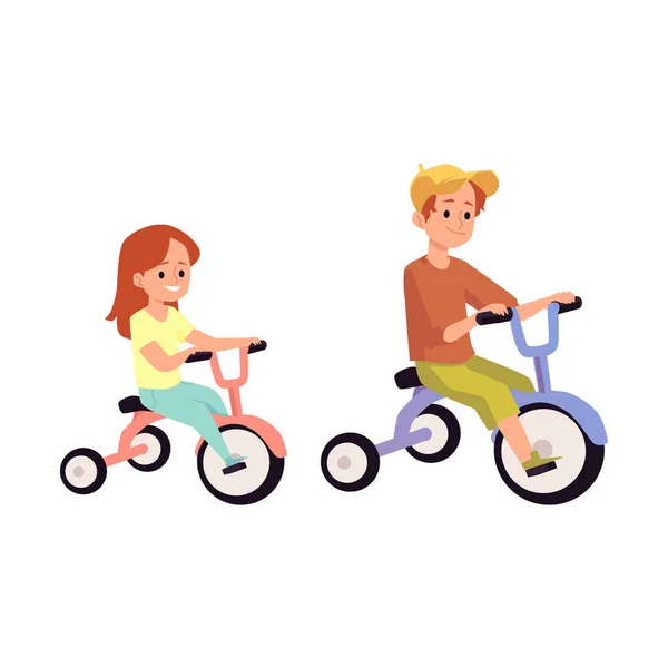 Vetor ilustração isolada de um menino e menina andar de bicicleta —  Vetores de Stock