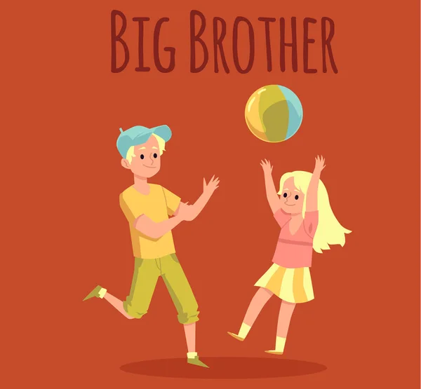 Broder och syster leka med en boll en vektor platt tecknad illustration — Stock vektor