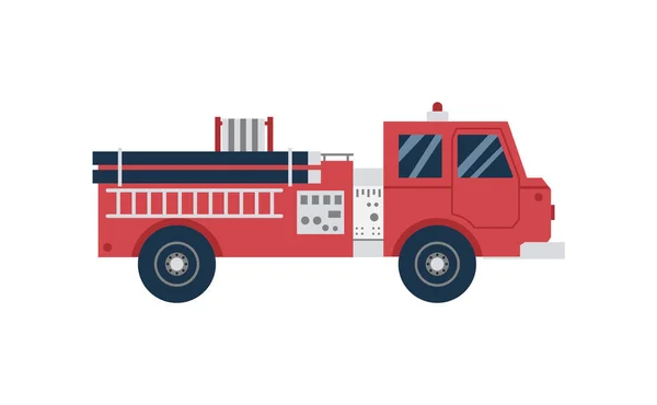 Czerwony kreskówkowy wóz strażacki z boku. Samochód strażacki kreskówki — Wektor stockowy
