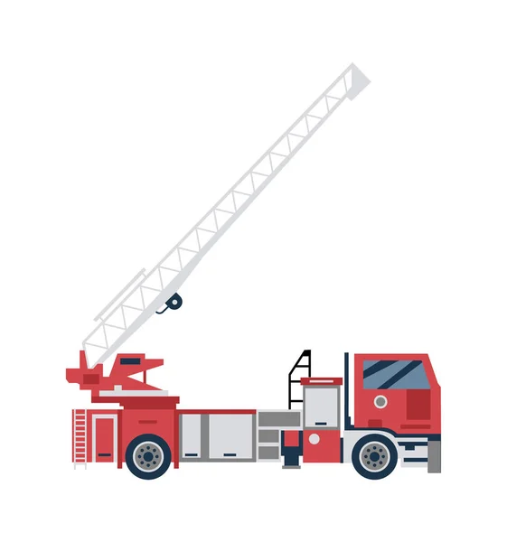 Czerwony strażak z dużą drabiną, płaska ilustracja wektor kreskówki izolowane — Wektor stockowy