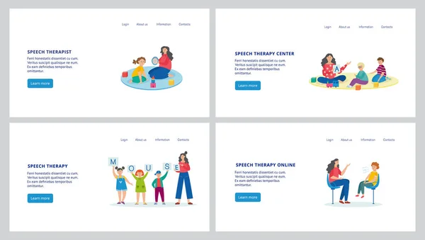 Online speech therapy center - web banner set with cartoon child — Stockový vektor