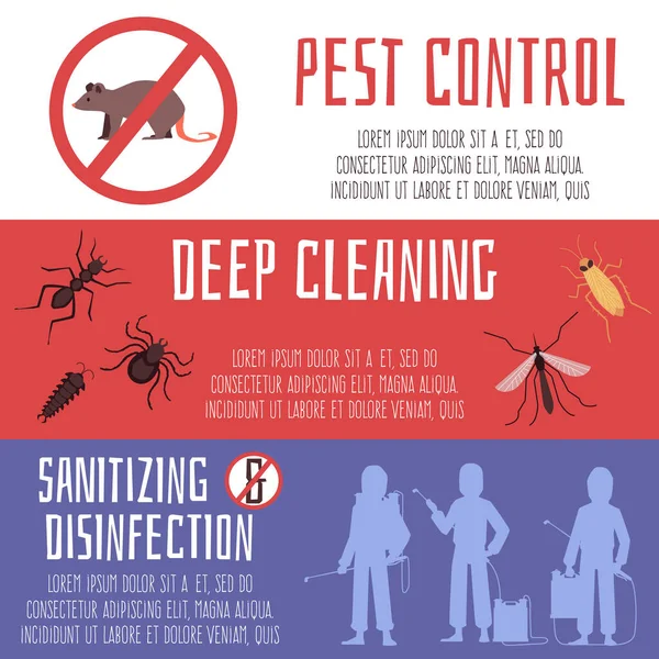 Ensemble de bannières vectorielles avec contrôle, désinfection et nettoyage des insectes et des rongeurs — Image vectorielle