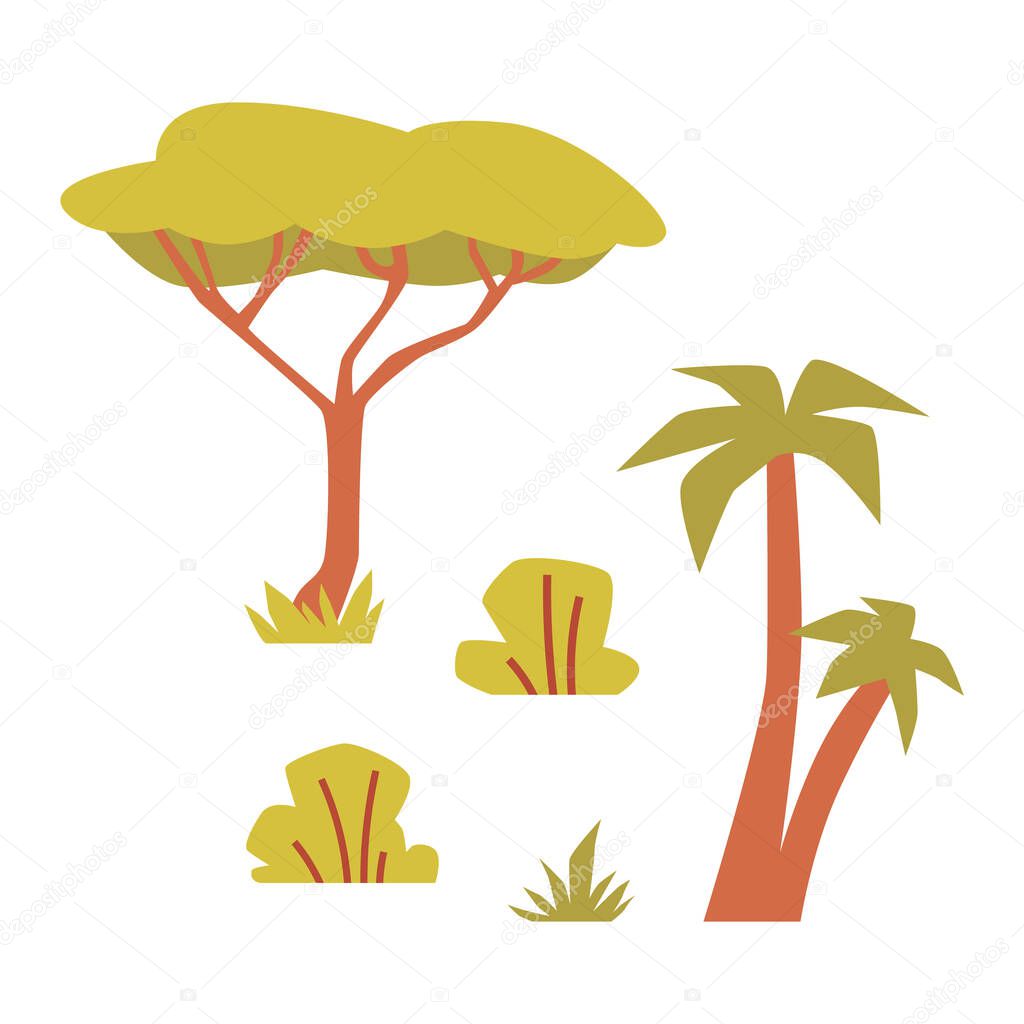 Set of plants of african savannah a flat isolated vector illustration