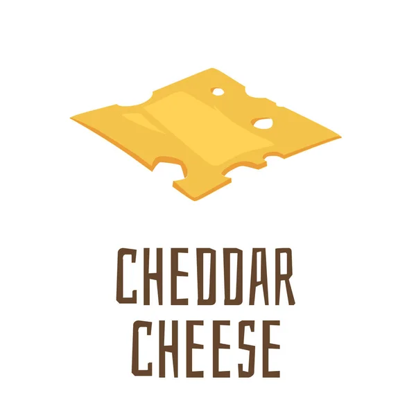 Pedazo de queso cheddar amarillo firme, ilustración vectorial plana de dibujos animados aislada. — Vector de stock